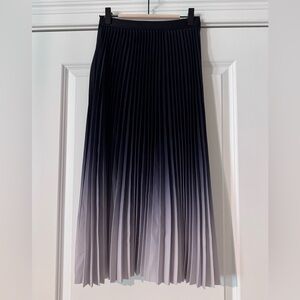 White and Blue Midi A-Line Pleated Skirt